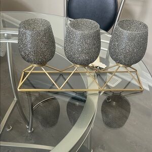 Gray Glitter Candle Holders on Gold Stand